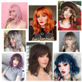 Short Bob Natural Wave Wigs sịntetik nwere Bangs